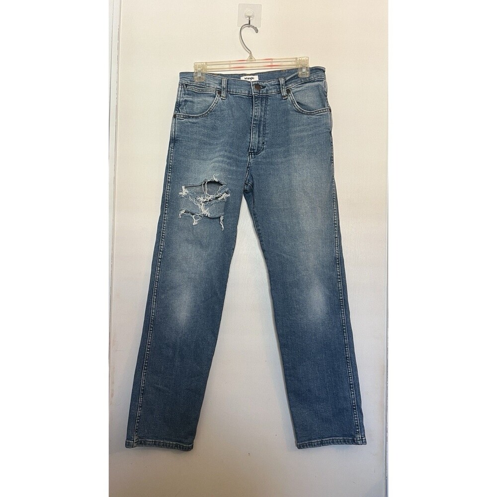 Wrangler Sunset Blue Denim Mid Rise Straight Distressed Jeans 5-Pocket